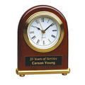 Rosewood Arch Desk Clock w/ Gold Bezel & Gold Trim - 5"